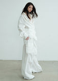 White Sheer Lace Spliced Long Sleeve Shirt