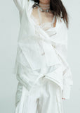 White Sheer Lace Spliced Long Sleeve Shirt