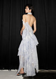 Water Blue Jacquard Vest & Irregular Skirt Set