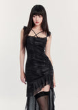 Dark Romantic Irregular Ribbon Long Dress