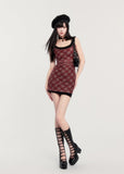 Red & Black Plaid Fake Two-Piece Suspender Dress