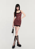Red & Black Plaid Fake Two-Piece Suspender Dress