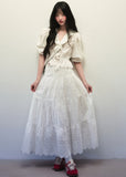 Bubble sleeve shirt and long skirt two piece set
