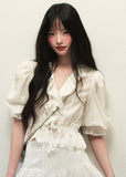 Bubble sleeve shirt and long skirt two piece set