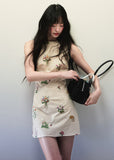 Linen flower embroidered dress