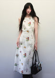 Linen flower embroidered dress