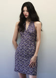 Dark purple beige floral dress