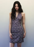 Dark purple beige floral dress