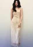 Floral chiffon small flying sleeve dress