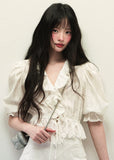 Bubble sleeve shirt and long skirt two piece set