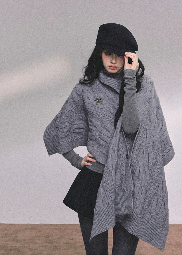 british muse cloak, knit sweater cloak, cable knit cape, french knit shawl, winter knitted cape women, twist knit cloak top, elegant knit outerwear, korean style knit cape, autumn winter knitwear, oversized knit shawl, chic cloak sweater, warm cable knit top, french luxury knitwear, nom alm style knit, womens winter fashion 2025
