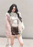 pink lambswool jacket, thickened padded coat women, hooded plush winter jacket, lambcore fluffy coat, korean winter pink jacket, soft girl winter coat, warm padded outerwear women, fw25 plush jacket, hooded lambswool top, pink fluffy winter jacket
