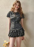 Green Check Doll Collar Shirt & Puff Skirt Set