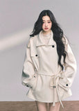 french wool coat women, english style wool jacket, ivory belted winter coat, oversized slimming wool coat, high end woolen coat women, fw25 winter outerwear, loose wool wrap coat, korean ivory wool coat, elegant winter wool jacket
