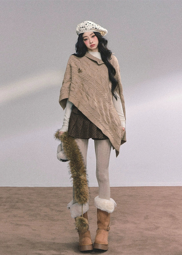 british muse cloak, knit sweater cloak, cable knit cape, french knit shawl, winter knitted cape women, twist knit cloak top, elegant knit outerwear, korean style knit cape, autumn winter knitwear, oversized knit shawl, chic cloak sweater, warm cable knit top, french luxury knitwear, nom alm style knit, womens winter fashion 2025
