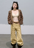Veins of Autumn Leaves  Embossed Cotton Wide-Leg Jeans