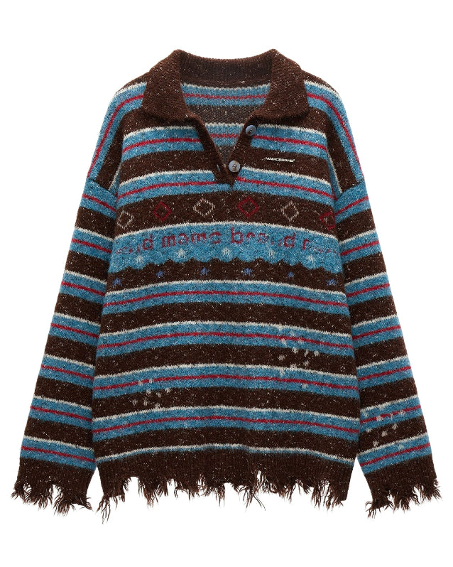 star stripe polo sweater women, sporty polo knit top, fall winter 2025 knitwear women, varsity style star knit, lazy street polo sweater, korean retro sports knit, striped star collar sweater, unique fashion knit top women, nowa tokyo sporty street style
