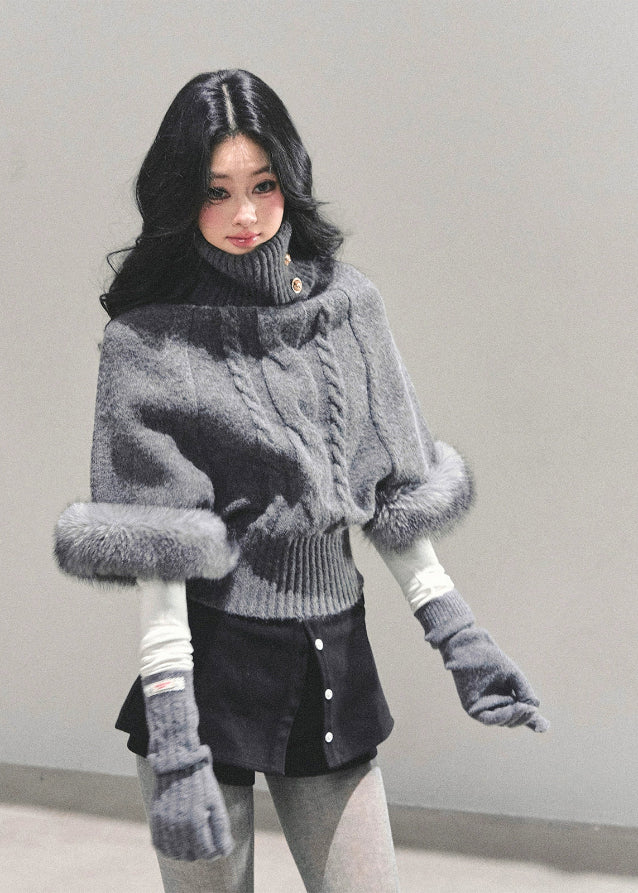 mohair turtleneck sweater women, grey twist knit top, korean autumn winter sweater, cable knit high neck top, soft mohair knitwear, plush sleeve sweater, fw25 korean fashion, warm winter knit top, elegant grey sweater women
