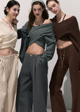 Lyocell Wool Knit  Cross-Waist Off-Shoulder Sweater