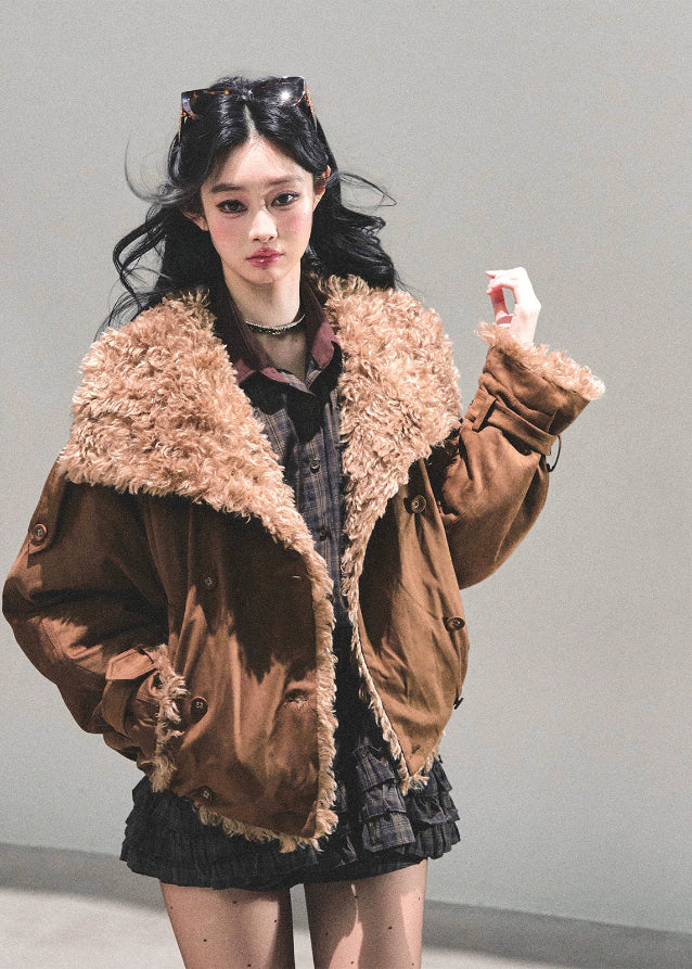 velvet winter jacket, korean fur jacket, lamb fur coat women, warm winter cotton jacket, thick cold proof coat, shearling velvet jacket, korean fashion outerwear, fw25 winter coat, fluffy winter jacket, womens warm jacket
