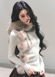 faux fox fur scarf women, pom pom fur collar, winter warm fluffy scarf, french style fur scarf, cold proof plush neck warmer, imitation fox scarf women, fw25 winter accessories, soft girl fur wrap, warm faux fur collar
