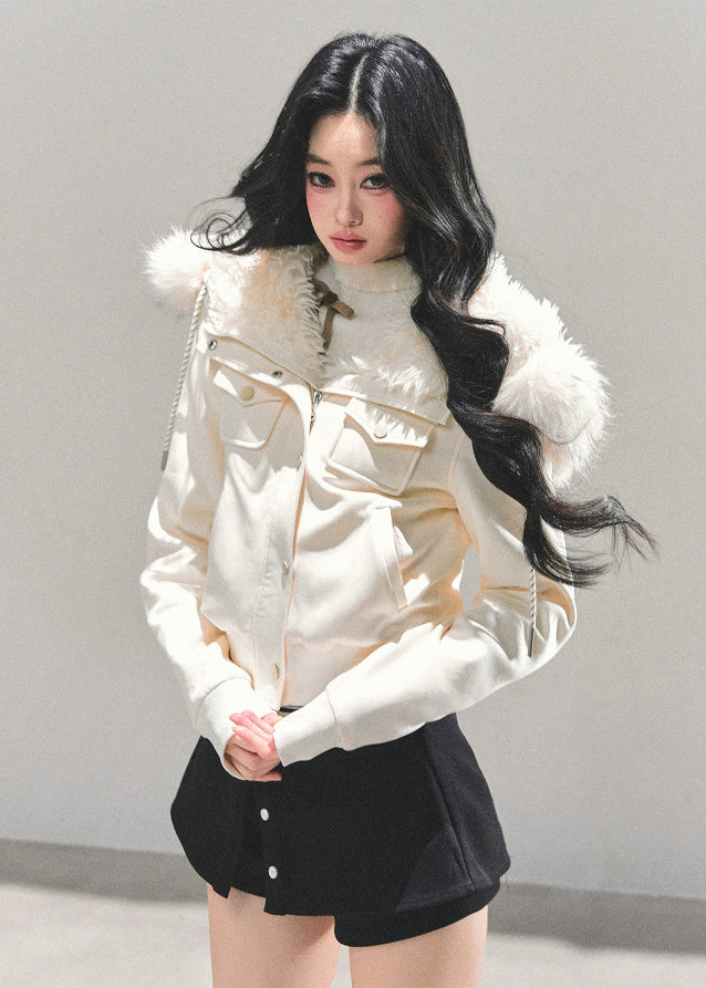 lambswool hooded jacket women, british style winter coat, ivory fur hood jacket, brown plush winter jacket, edelweiss fur coat, warm long sleeve winter top, korean winter hooded coat, fw25 plush jacket, lambcore hooded coat women
