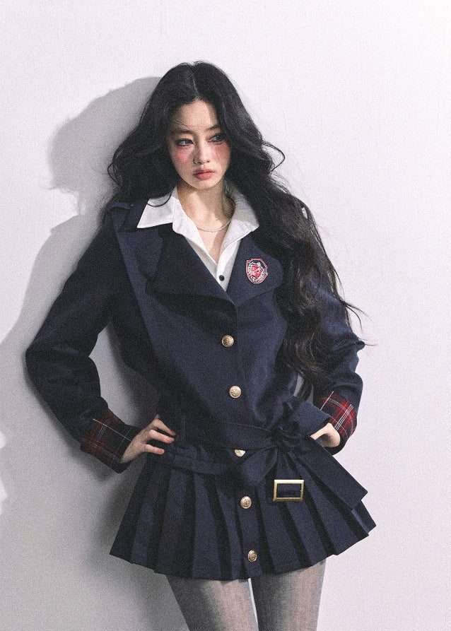 preppy college dress women, ivy league pleated dress, fake two piece campus dress, american prep dress, autumn pleated mini dress, academia style dress, fw25 preppy outfit, slim fit school style dress, plaid cuff college dress
