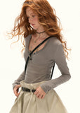 Patchwork Cut-Out V-Neck Top