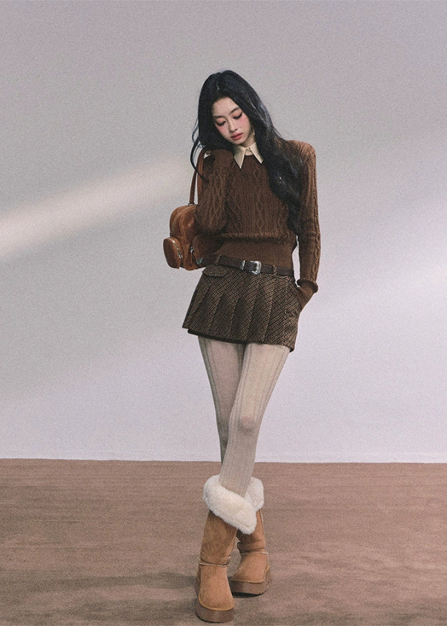 polo knit sweater, faux two piece sweater, cable knit top, slim fit knitwear, Korean style knit top, preppy polo sweater, fall winter knit sweater, layered look sweater, aesthetic knit top, casual polo knit, street style knitwear, French chic knit top, soft knit long sleeve, womens slim sweater, college style knitwear
