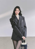 double breasted blazer women, vintage Hepburn blazer, oversized tailored jacket, French style blazer, Korean fashion blazer, structured black coat women, autumn winter blazer, elegant office blazer, street style oversized jacket, minimalist chic blazer, Miu inspired blazer, Parisian fashion top, premium tailored coat women
