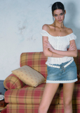 White Lace Tank & Denim Skirt Set with Waist Design