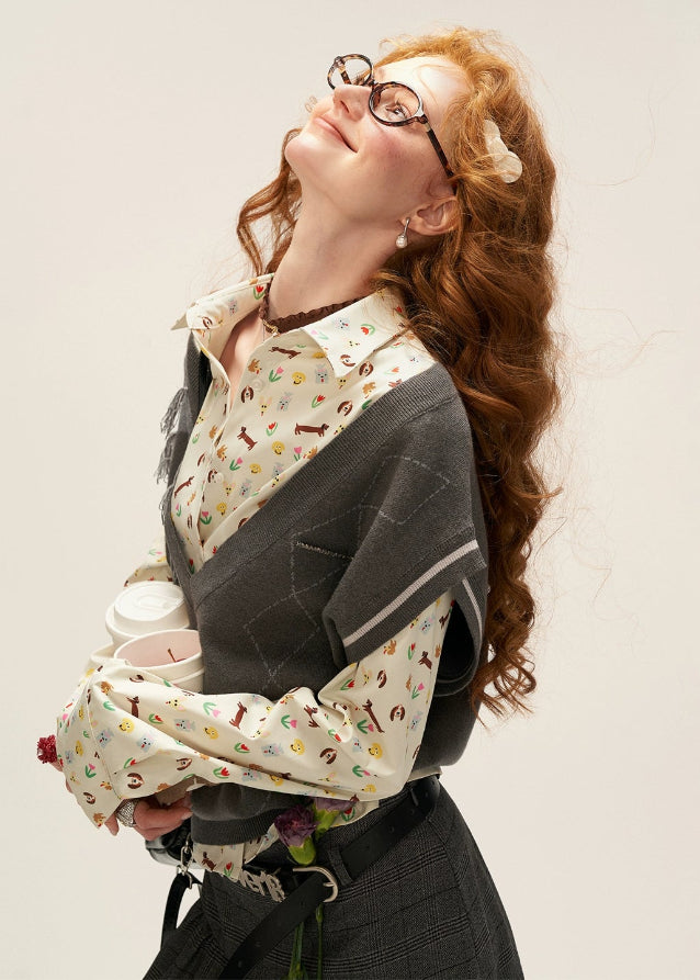 v neck knit vest set women, collegiate style sweater vest, gray preppy knit two piece, fall winter 2025 knitwear women, soft street preppy outfit, korean campus style knit top, high end gray knit vest, ivy league sweater vest look, nowa tokyo preppy street fashion
