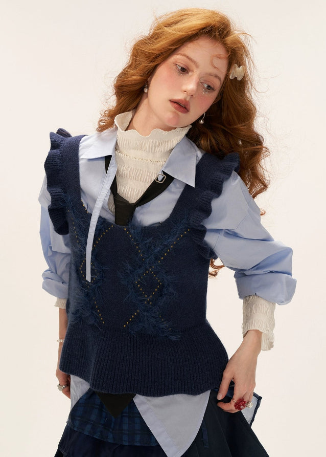 lace knit vest jacket women, high end knitwear fall 2025, lace trim sweater coat, cozy feminine knit layer, korean gentle street fashion, lazy fit knit jacket women, autumn winter lace vest sweater, romantic knit cardigan jacket, nowa tokyo elegant street style
