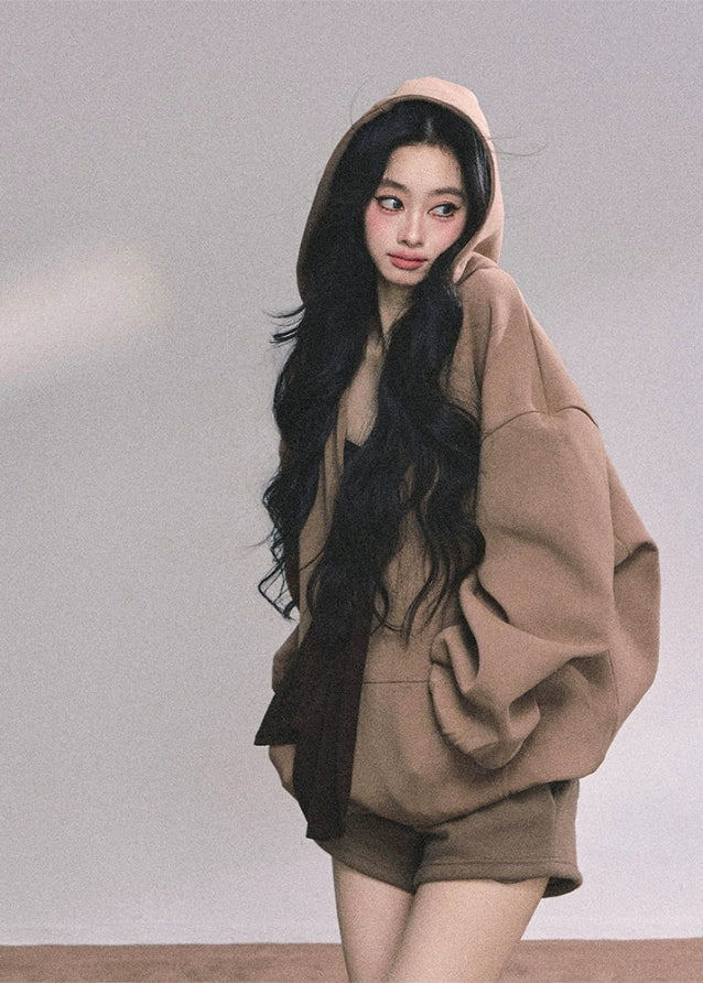 korean fashion, hoodie set, 3 piece outfit, fall outfit, autumn outfit, women’s casual set, oversized hoodie, layered outfit, korean streetwear, matching set, hoodie and shorts set, vest outfit, cute casual outfit, soft girl outfit, preppy outfit, comfy outfit, aesthetic outfit, brown hoodie, fall fashion women, trendy korean clothes, nom alm style, nowa tokyo, casual loungewear, cozy outfit, oversized sweatshirt, autumn clothing set, 2025 fashion
