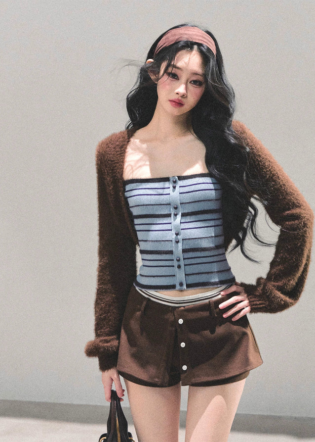 striped knit tube top, blue knit vest women, strapless knit top, spice girl style top, ribbed corset knit, autumn winter knit tank, blue stripe bustier top, fw25 street knitwear, korean knit tube shirt, fitted knit vest women
