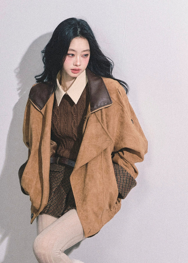 polo knit sweater, faux two piece sweater, cable knit top, slim fit knitwear, Korean style knit top, preppy polo sweater, fall winter knit sweater, layered look sweater, aesthetic knit top, casual polo knit, street style knitwear, French chic knit top, soft knit long sleeve, womens slim sweater, college style knitwear
