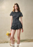 Green Check Doll Collar Shirt & Puff Skirt Set