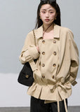 Khaki Short Trench  Lyocell Waist-Tie Edit