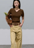 Veins of Autumn Leaves  Embossed Cotton Wide-Leg Jeans