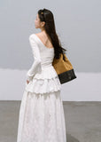 White Long-Sleeve Knit Dress  Frost Morning Edition