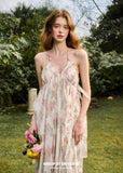 Floral Oil Painting Halter Neck Resort Dress