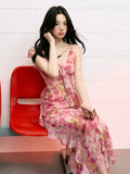 French Drape Floral Dress