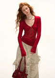Patchwork Cut-Out V-Neck Top