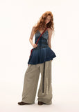 Blue Plaid Spliced Slip Dress
