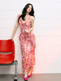 French Drape Floral Dress
