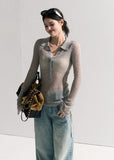 Traces of Moss  V-Neck Wool Knit Pullover