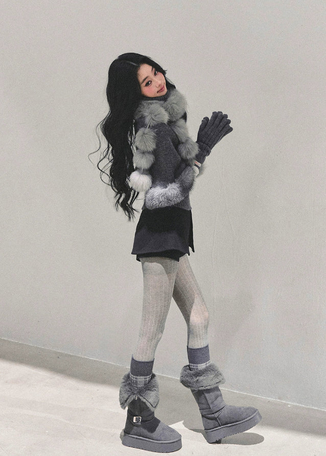 mohair turtleneck sweater women, grey twist knit top, korean autumn winter sweater, cable knit high neck top, soft mohair knitwear, plush sleeve sweater, fw25 korean fashion, warm winter knit top, elegant grey sweater women
