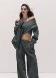 Lyocell Wool Knit  Cross-Waist Off-Shoulder Sweater