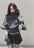 mohair turtleneck sweater women, grey twist knit top, korean autumn winter sweater, cable knit high neck top, soft mohair knitwear, plush sleeve sweater, fw25 korean fashion, warm winter knit top, elegant grey sweater women
