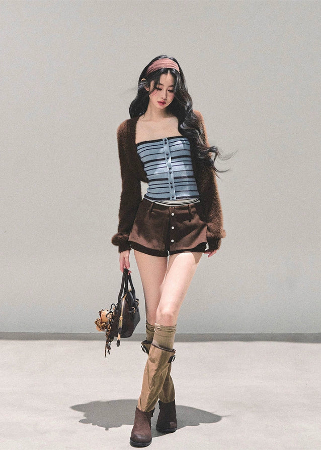 striped knit tube top, blue knit vest women, strapless knit top, spice girl style top, ribbed corset knit, autumn winter knit tank, blue stripe bustier top, fw25 street knitwear, korean knit tube shirt, fitted knit vest women
